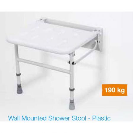 Roma White Plastic Wall Mounted Shower Seat with Legs  Up To 190kg